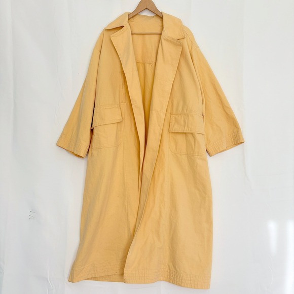 Handmade Painted Horse Art to Wear Yellow Trench coat parka Oversize 100% Cotton - Picture 2 of 9